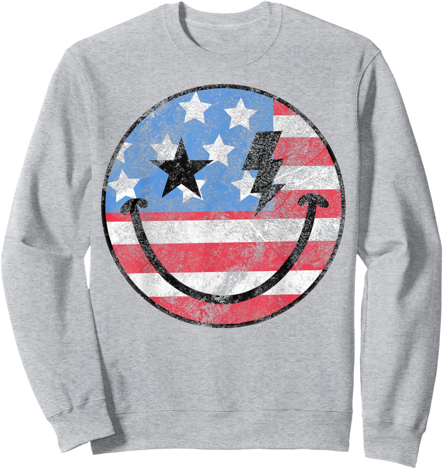 Happy 4th Of July Groovy Smile Face Red White Blue USA Flag Sweatshirt - Sweatshirt | Ash