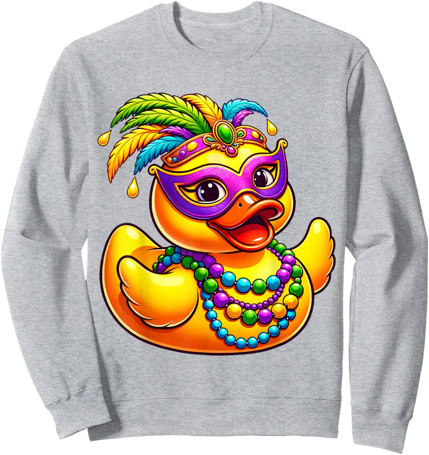 Mardi Gras Duck Wearing Mardi Gras Costume Beads Mask Sweatshirt - Sweatshirt | Ash