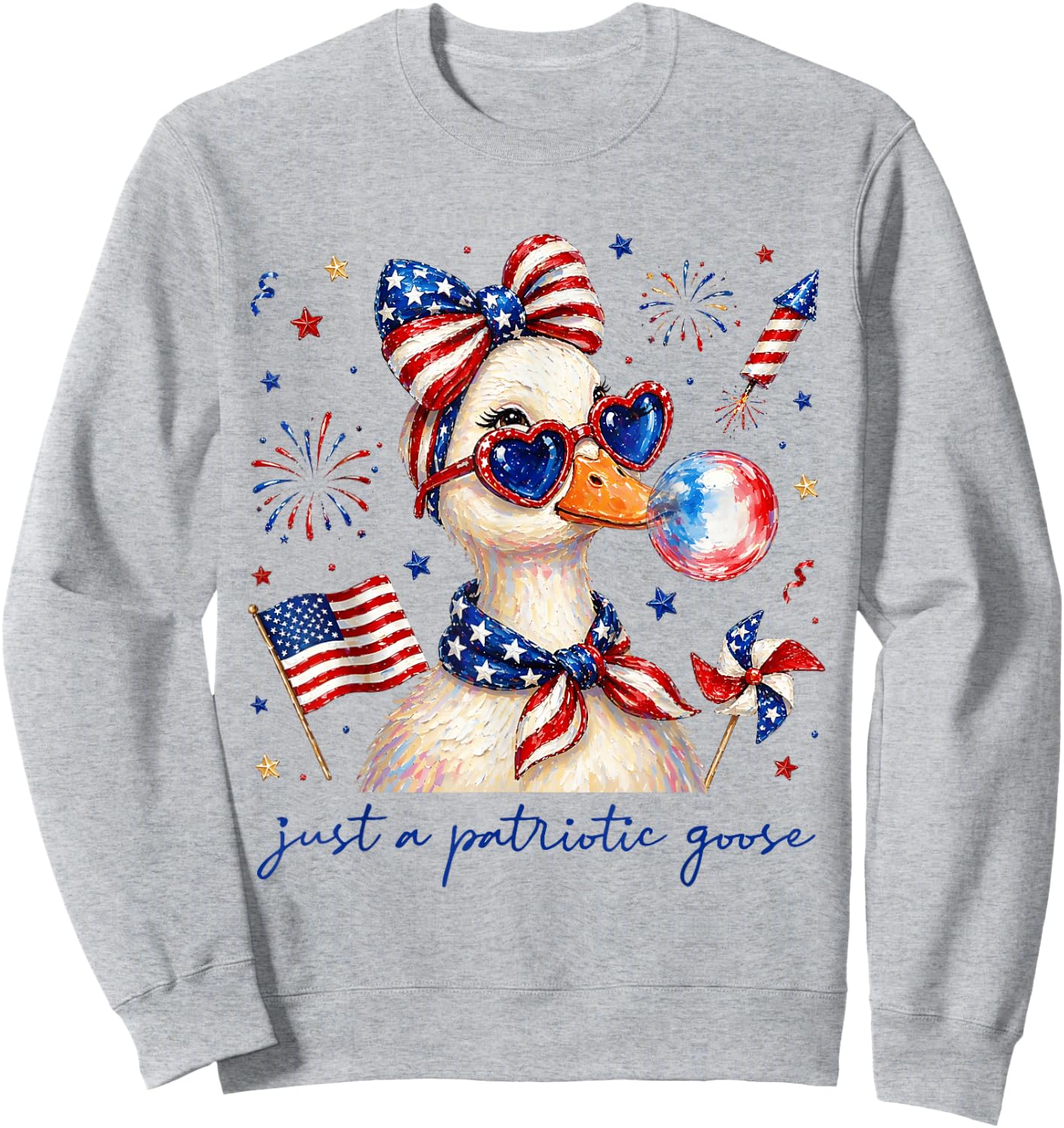 4th of July Just A Patriotic Goose Bow Sunglasses Women Girl Sweatshirt - Sweatshirt | Ash