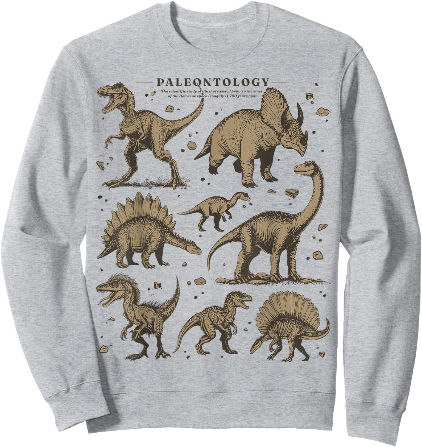 Paleontology Dinosaur Nerdy Science Teacher Vintage Graphic Sweatshirt - Sweatshirt | Ash