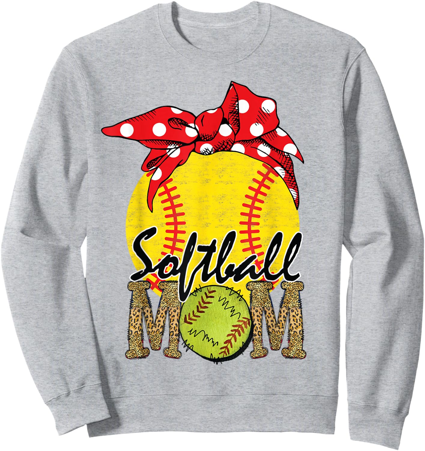 Softball Mom Messy Bun Leopard Softball Mothers Day Sweatshirt - Sweatshirt | Ash