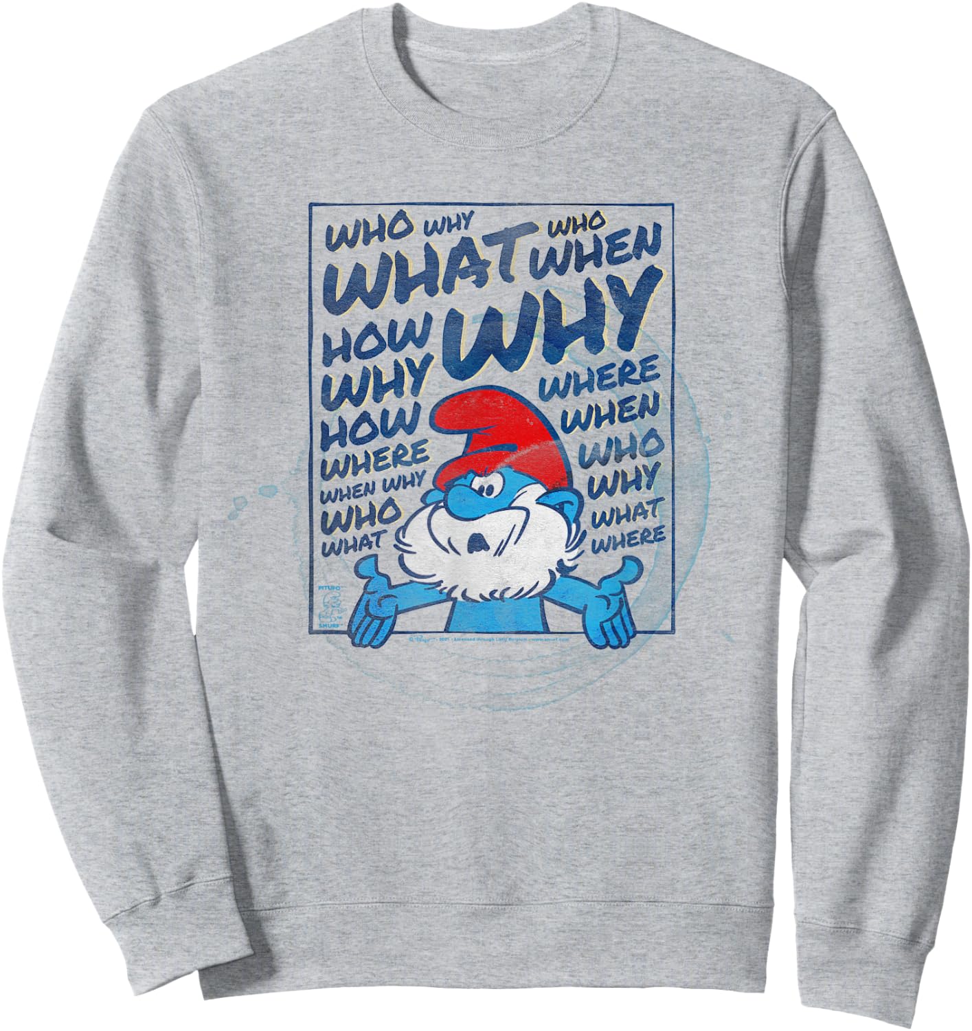 The Smurfs Papa Smurf Who What Why Sweatshirt - Sweatshirt | Ash