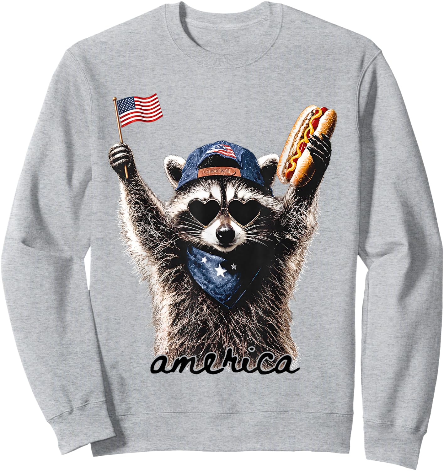 America Patriotic Raccoon Sweatshirt - Sweatshirt | Ash