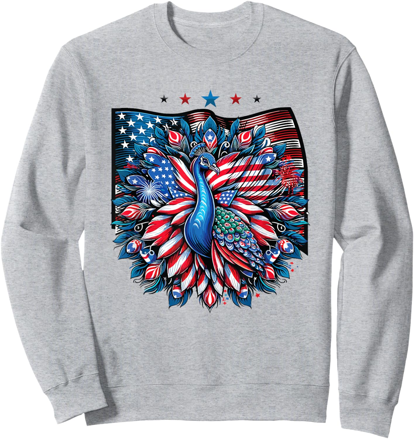 Patriotic Stars Stripes Peacock 4th Of July Sweatshirt - Sweatshirt | Ash