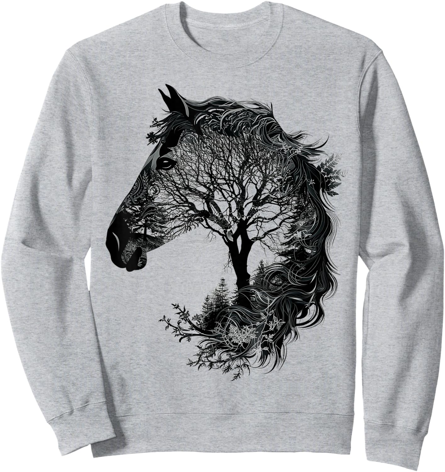 Horse Animal Nature Zoo Drawing Art Abstract Horse , white, S Sweatshirt - Sweatshirt | Ash