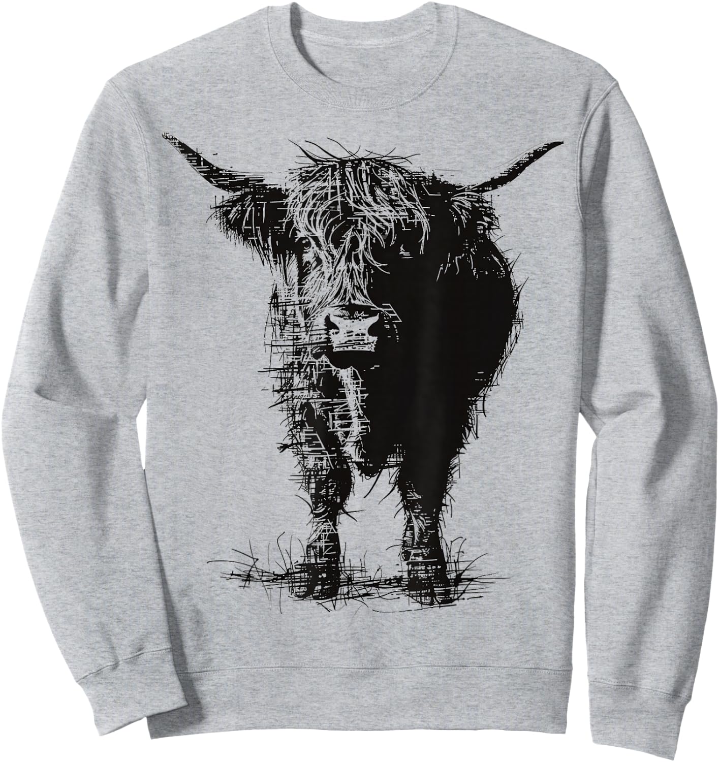 Highland Cow Motif Abstract Drawing Animal Art Highland Cow Sweatshirt - Sweatshirt | Ash