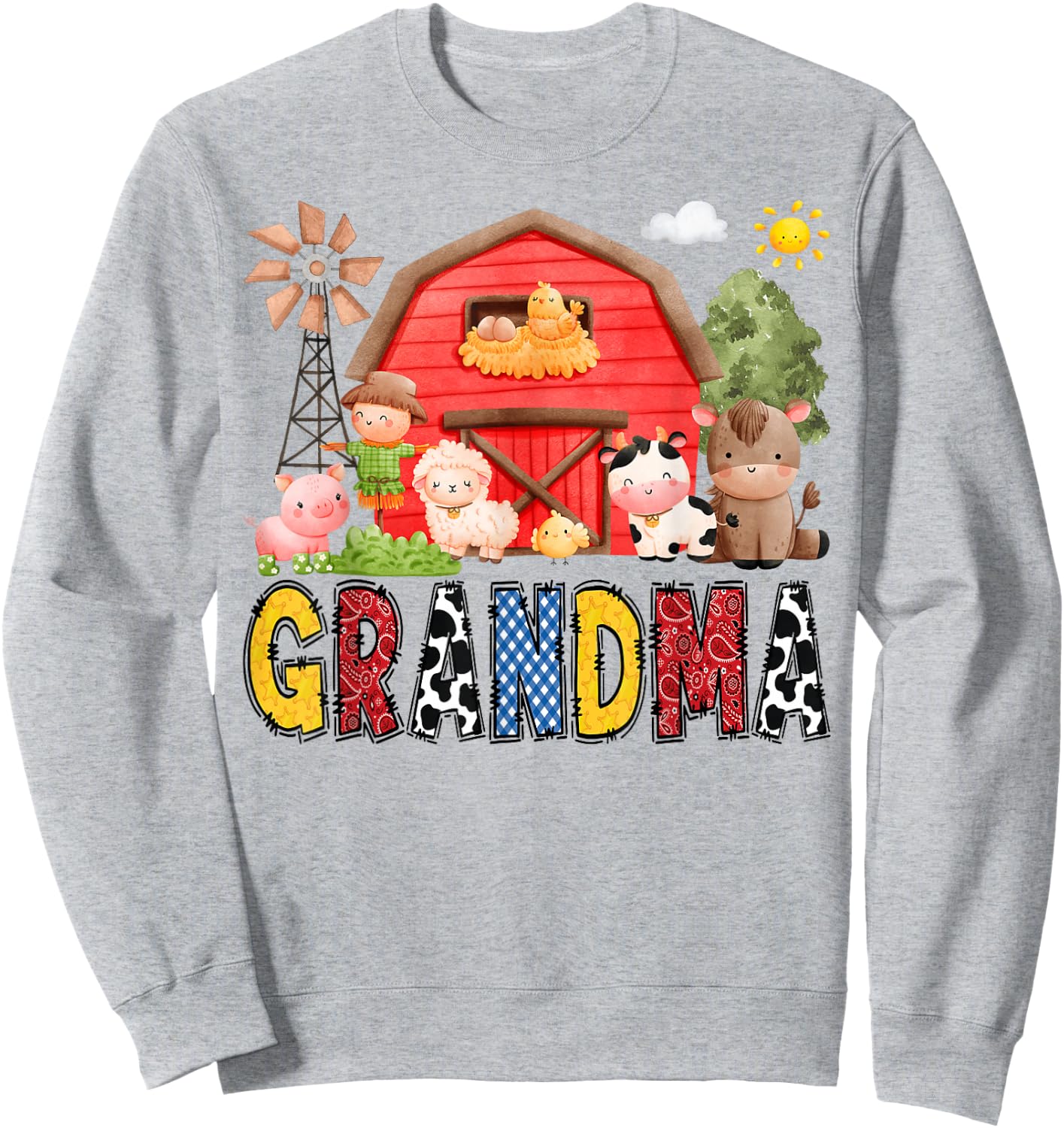 Grandma Farm Cow Birthday Boy Matching Family Matching Sweatshirt - Sweatshirt | Ash