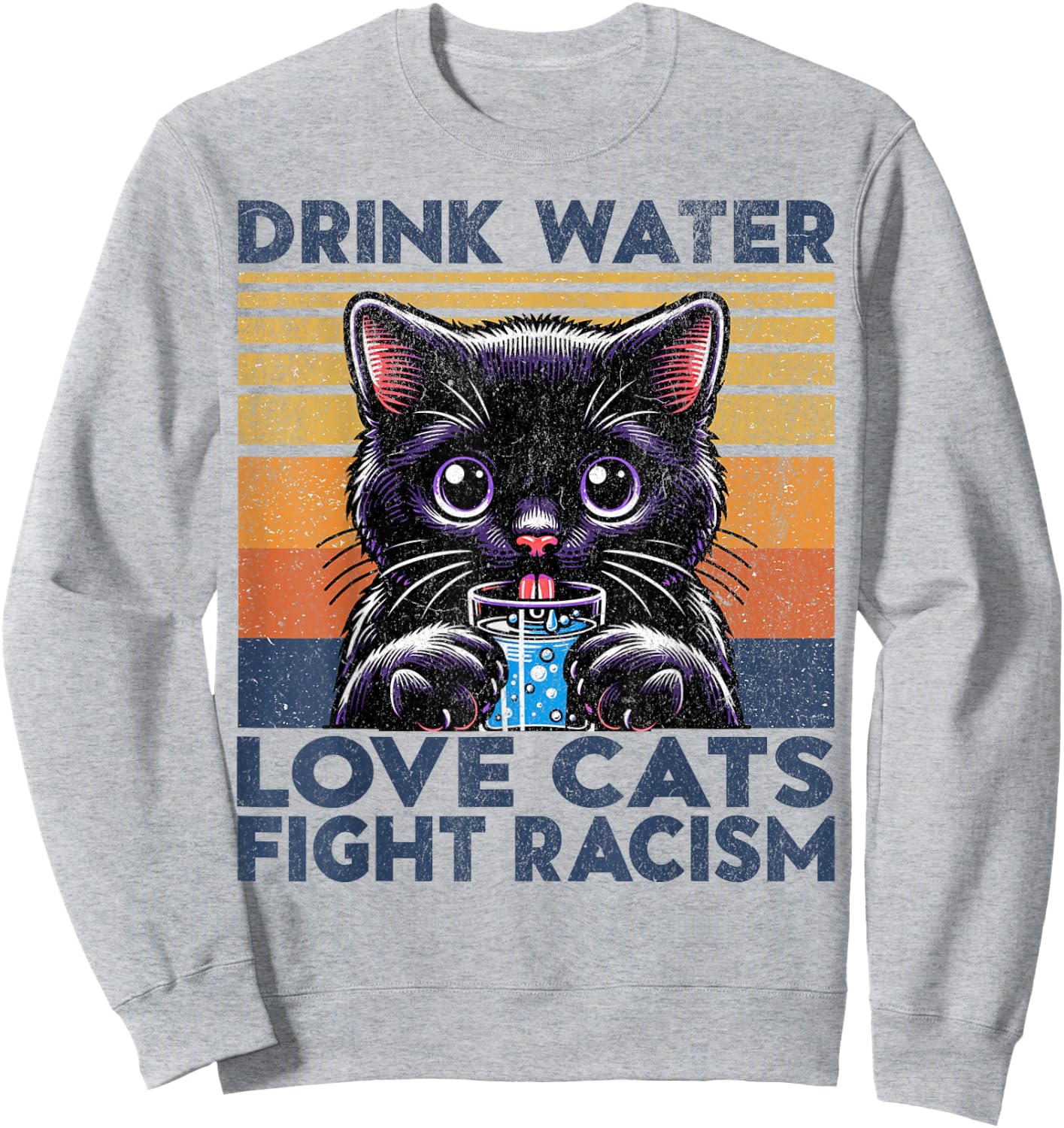 Drink Water Love Cats Fight Racism. Funny Cats Lover Sweatshirt - Sweatshirt | Ash