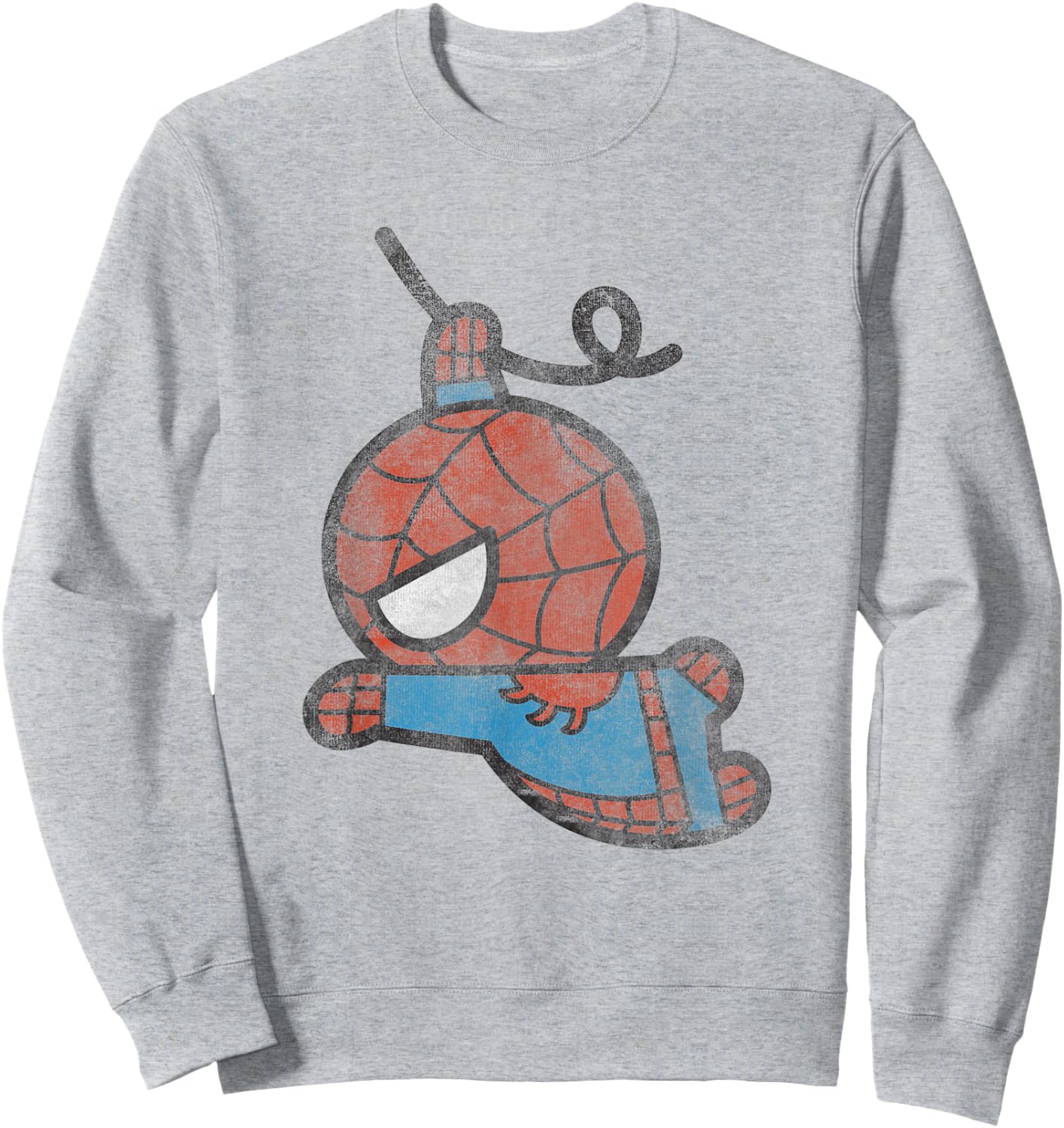 Marvel Kawaii Chibi Spider-Man Swinging To Fight Distressed Sweatshirt - Sweatshirt | Ash