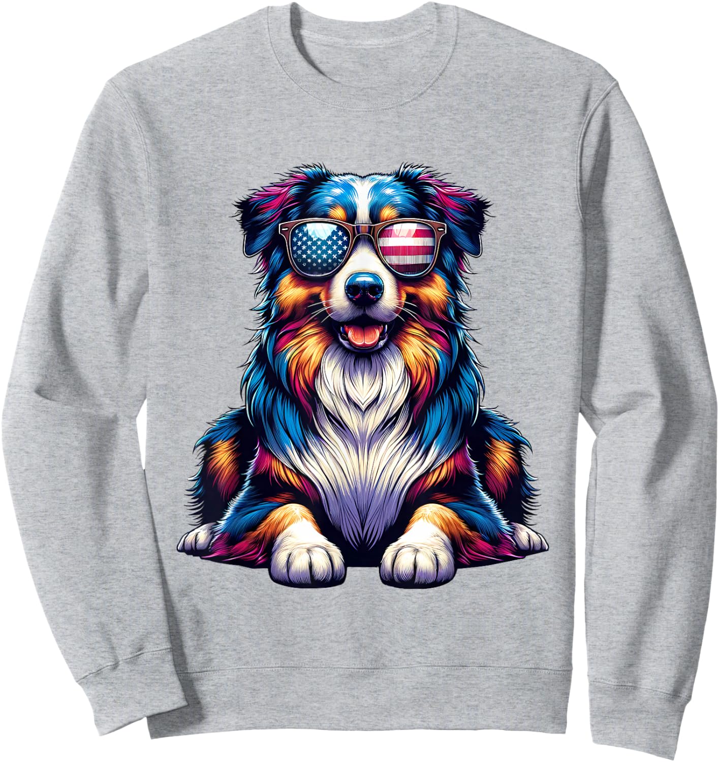 American Flag Awesome Australian Shepherd Dog 4th Of July Sweatshirt - Sweatshirt | Ash