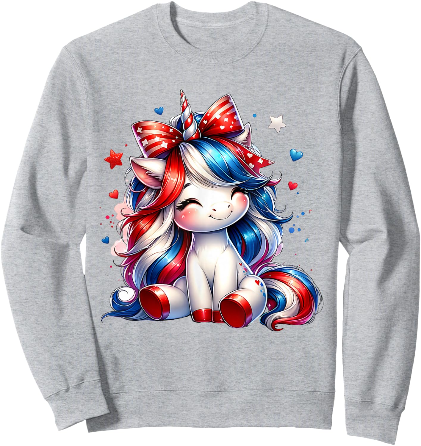 Cute Unicorn 4th Of July Girls Kids American Flag USA Girls Sweatshirt - Sweatshirt | Ash