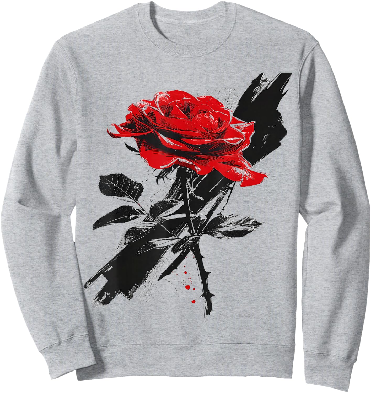 Rose Drawing Flower Lovers Artwork Graphic Motif Rose , White Sweatshirt - Sweatshirt | Ash
