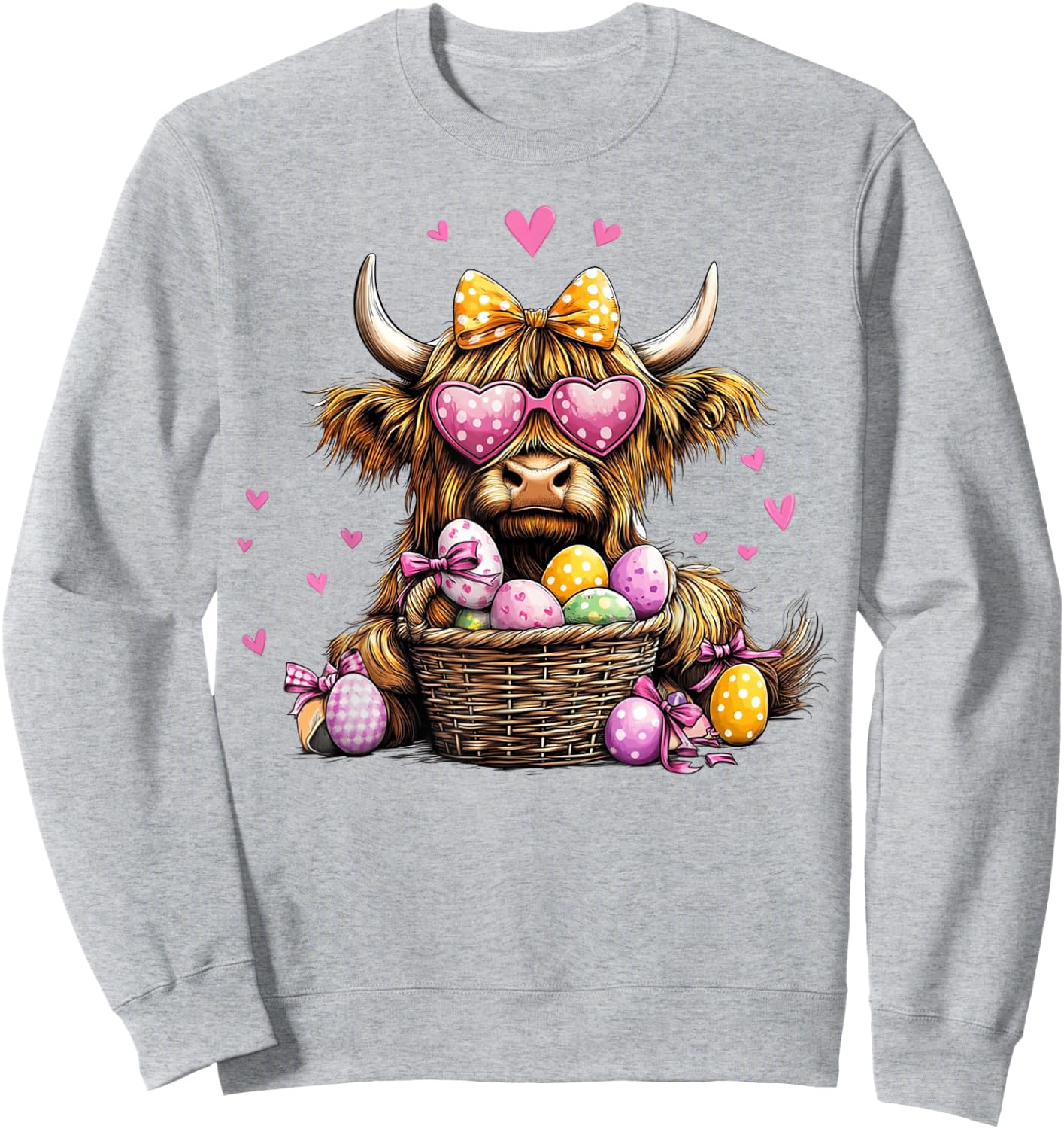 Easter Day Highland Cow Cute Cow Easter Happy Easter Sweatshirt - Sweatshirt | Ash