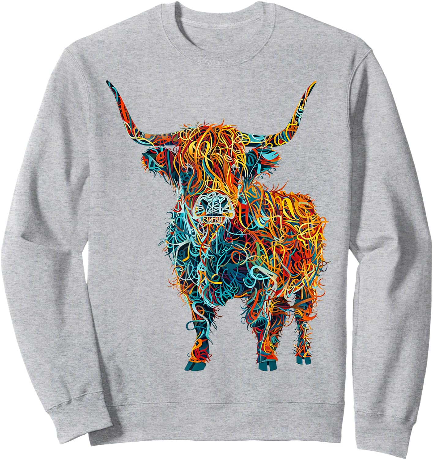 Highland Cow Abstract Animal Art Graphic Highland Cow Sweatshirt - Sweatshirt | Ash