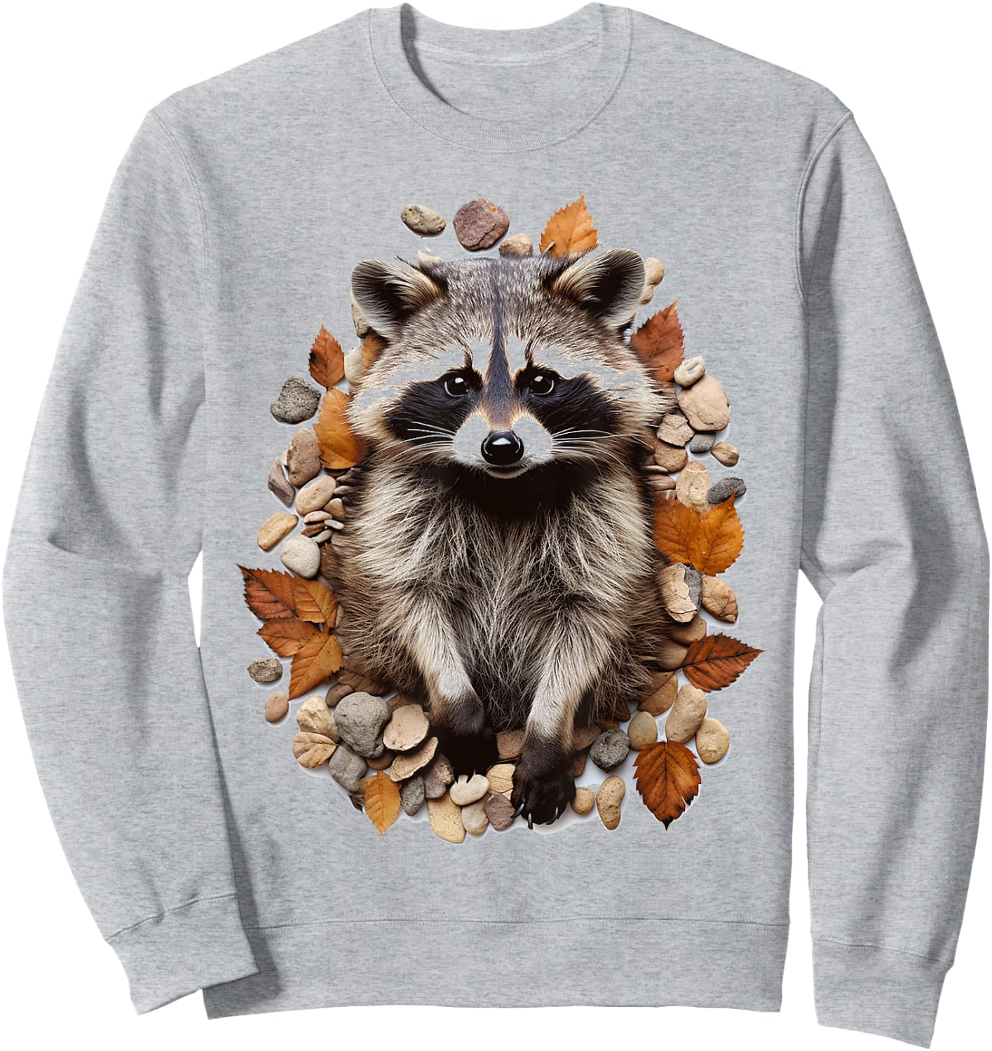Raccoon Animal Nature Pattern Stones Illustration Face Raccoon , white, S Sweatshirt - Sweatshirt | Ash