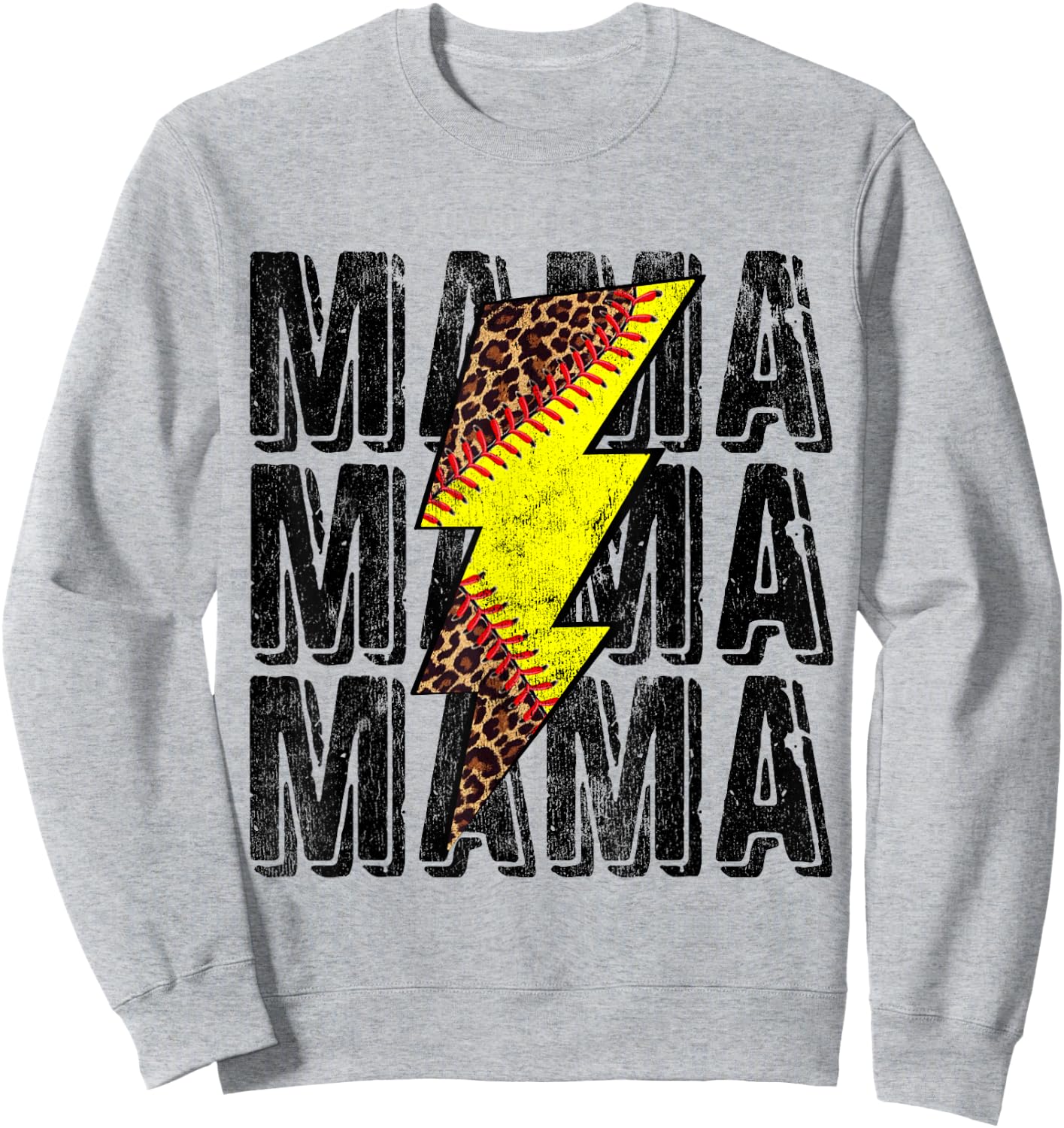 Funny Mothers Day Softball Leopard Thunderstorm Grandma Mama Sweatshirt - Sweatshirt | Ash