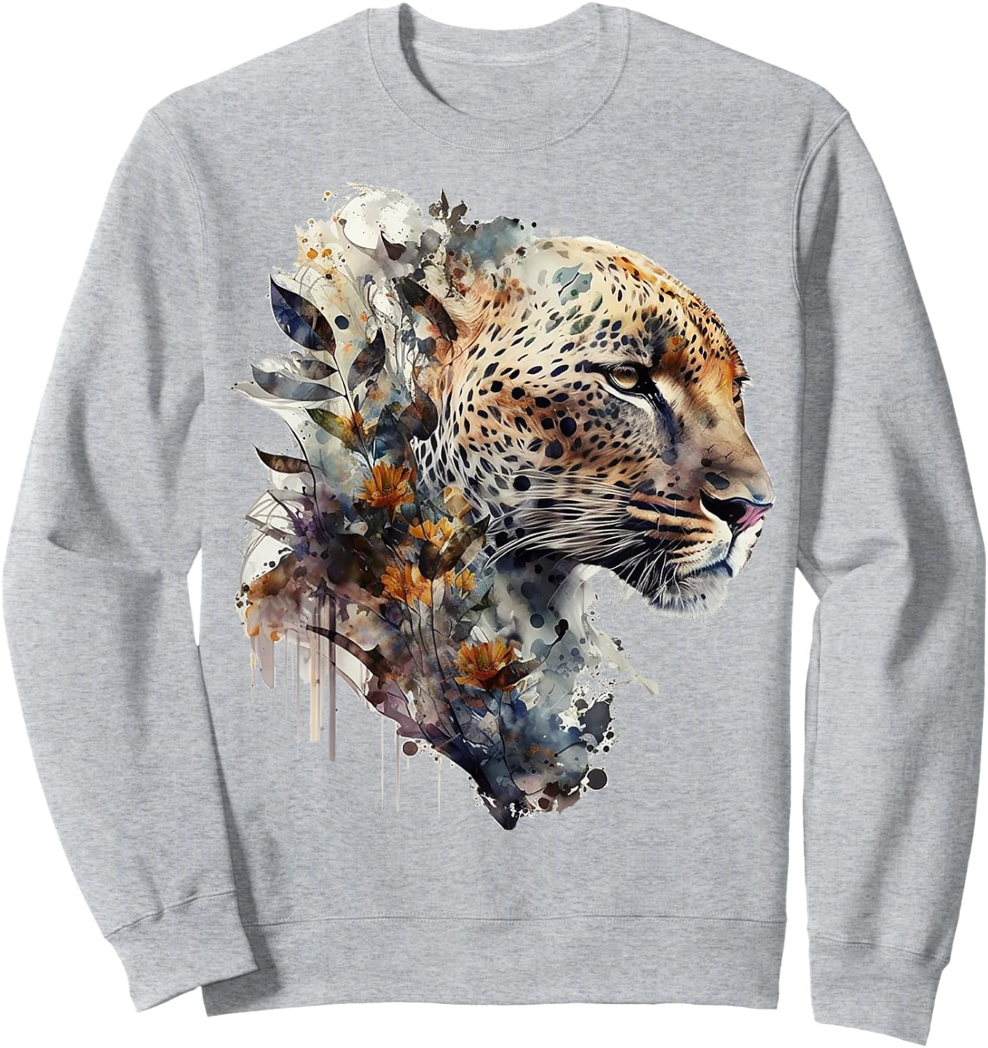 Leopard flowers art animals print leopard motif Sweatshirt - Sweatshirt | Ash