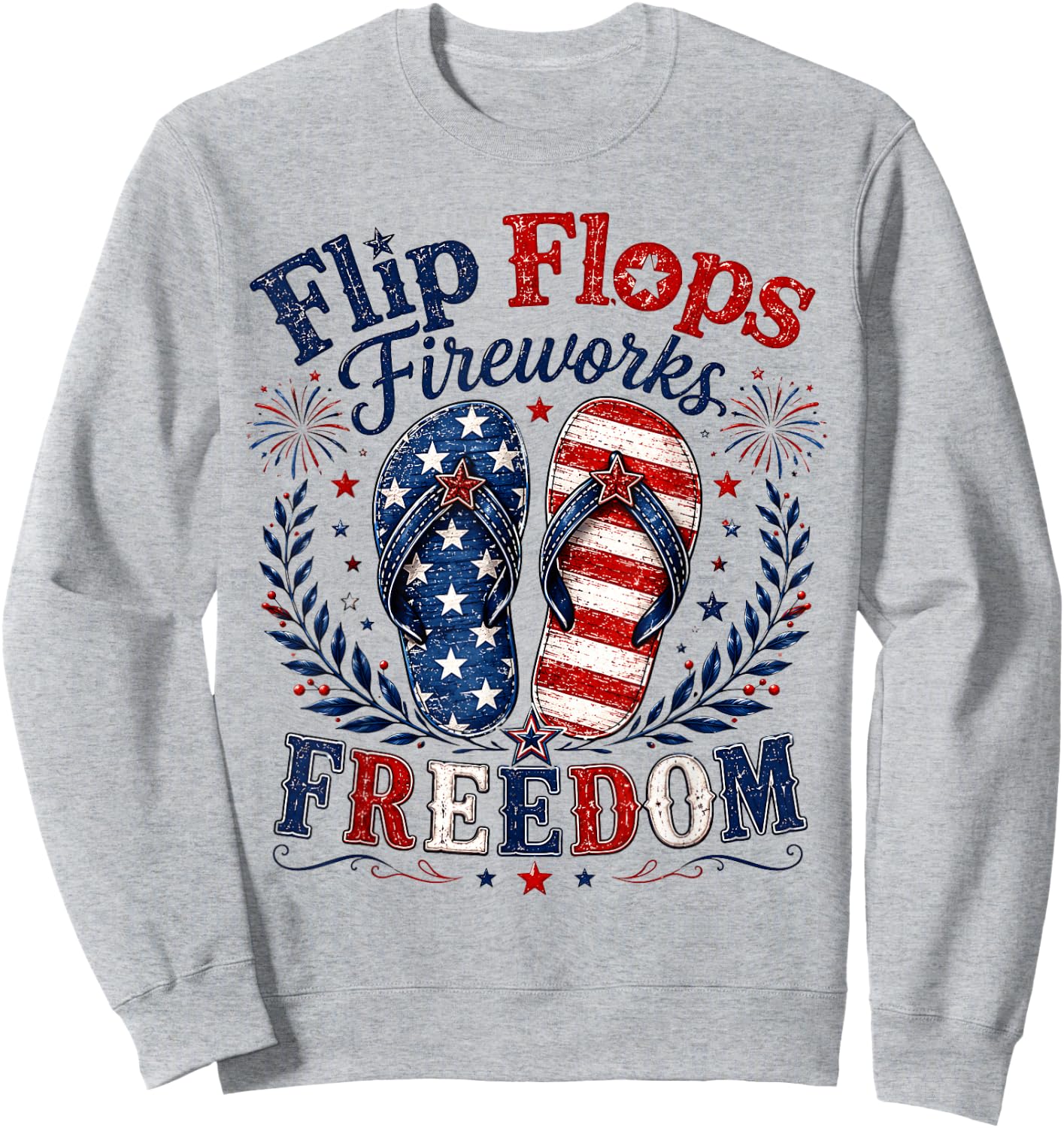 Flip Flops Fireworks Freedom USA Flag Summer 4th of July Sweatshirt - Sweatshirt | Ash