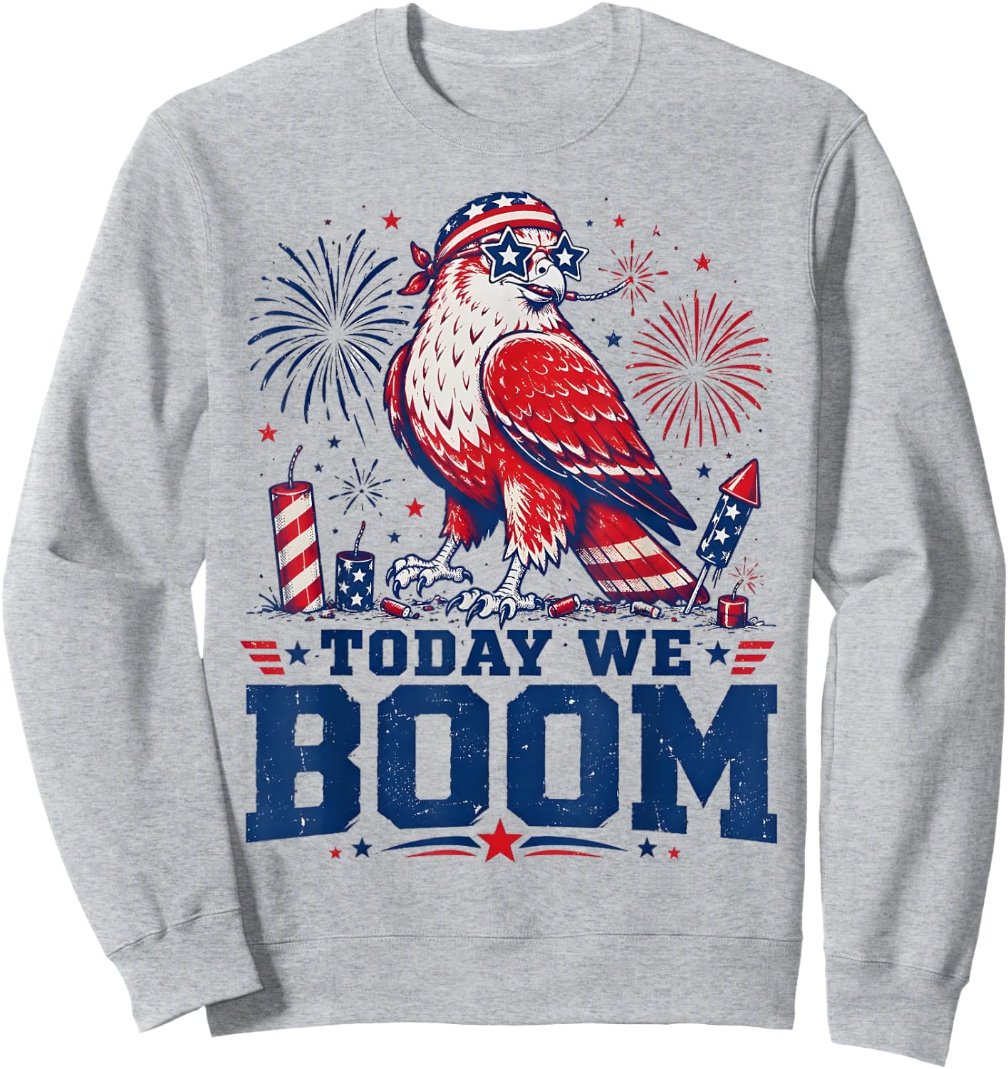Retro Funny 4th of July Eagle Beer Today We Boom Fireworks Sweatshirt - Sweatshirt | Ash