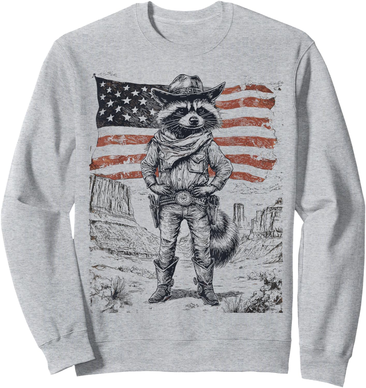 Wild West Cowboy Raccoon 4th of July Western Rodeo Sweatshirt - Sweatshirt | Ash