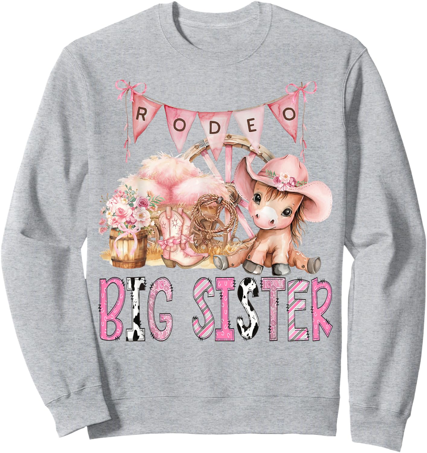 Rodeo Big Sister Pink Cowgirl Coquette 1St Birthday Girl Sweatshirt - Sweatshirt | Ash