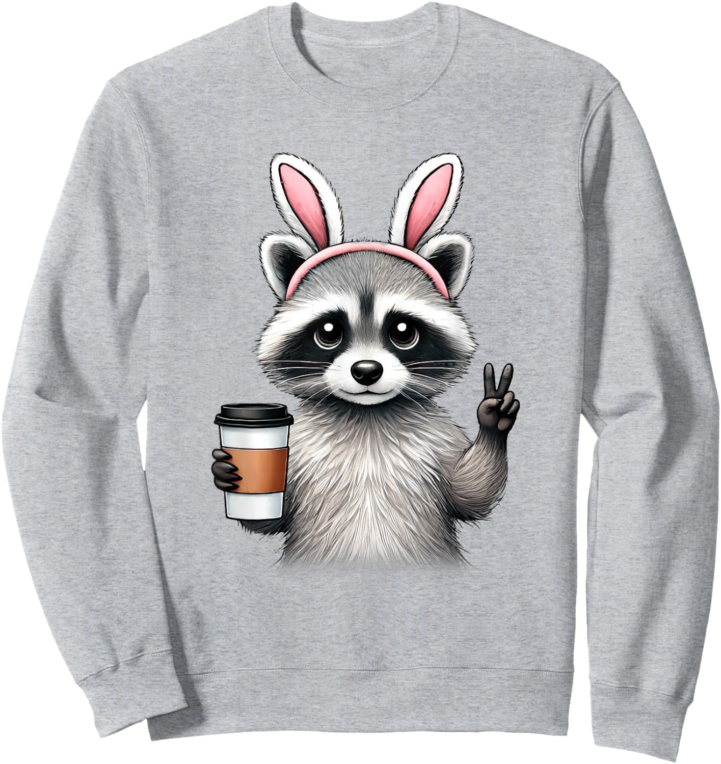 Happy Easter Bunny Raccoon Eggs Basket Women Teen Girl Kid Sweatshirt - Sweatshirt | Ash