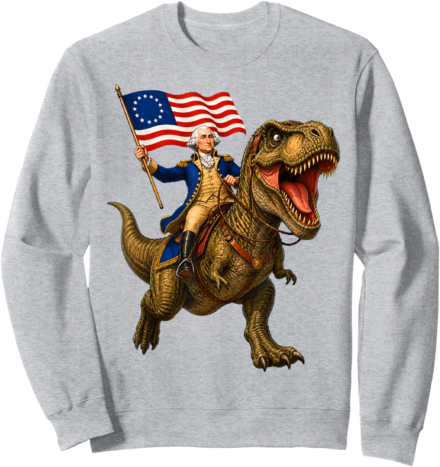 George Washington Riding a Dinosaur Sweatshirt - Sweatshirt | Ash