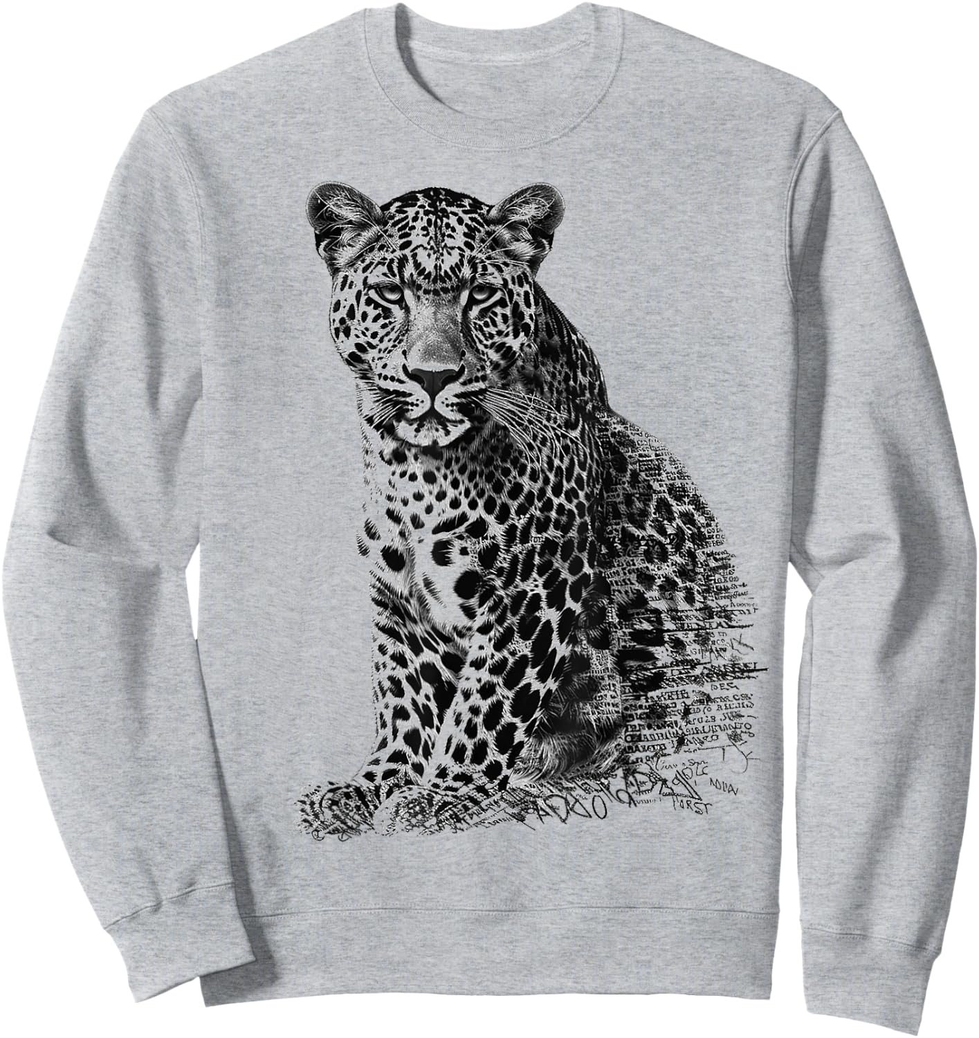 Leopard Drawing Text Animal Art Abstract Graphic Leopard Sweatshirt - Sweatshirt | Ash