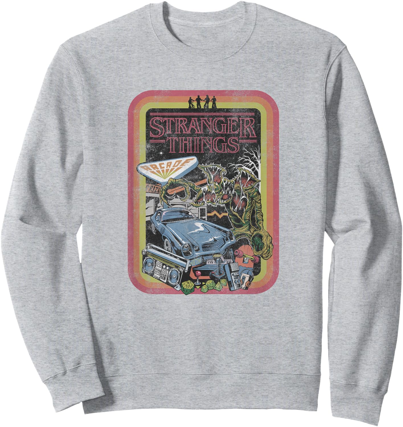 Stranger Things Retro Stripe The Party vs Hawkins Collage Sweatshirt - Sweatshirt | Ash
