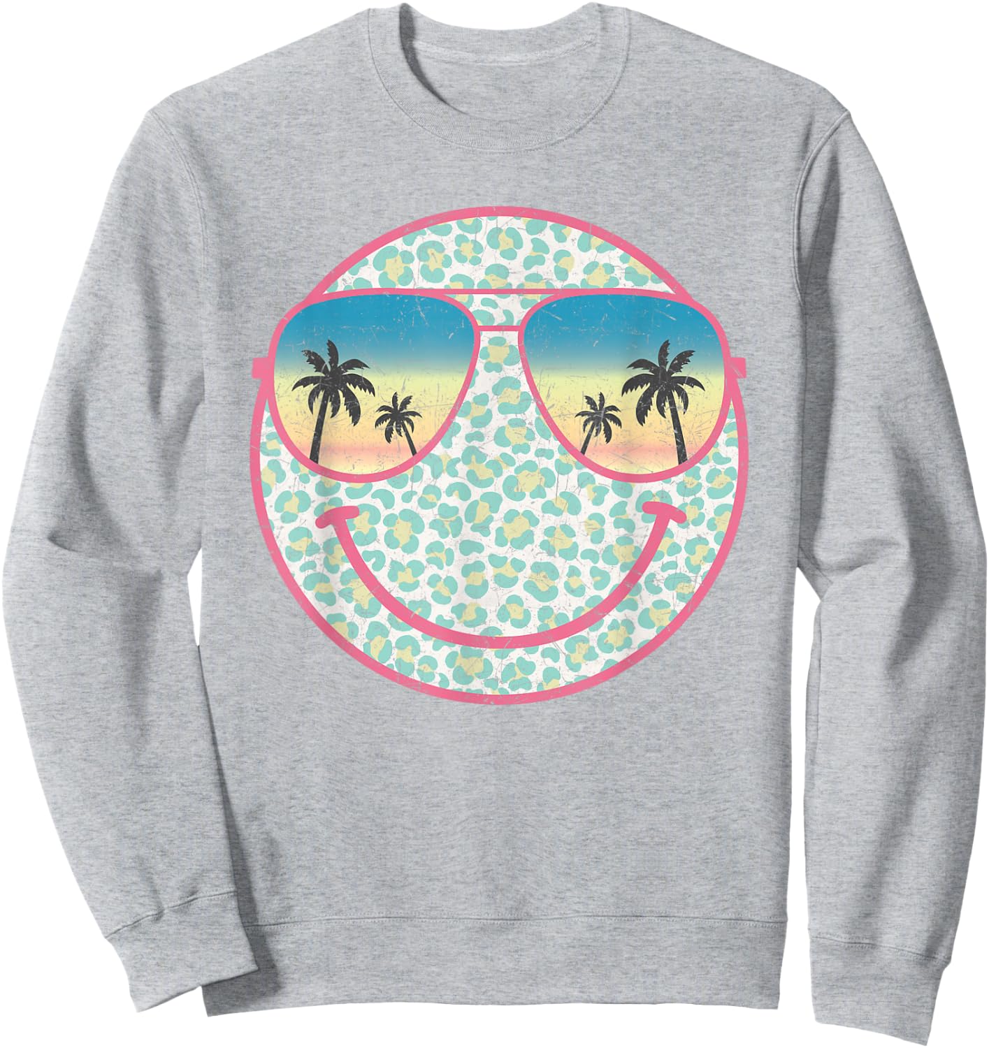 Palm Tree Smile Beach Summer Cute Happy Peace Smiling Face Women Kids Sweatshirt - Sweatshirt | Ash
