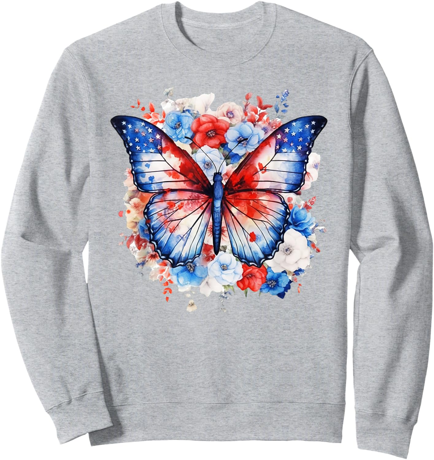 USA American flag Butterfly Beautiful Nature Lover July 4th Kids Men Sweatshirt - Sweatshirt | Ash