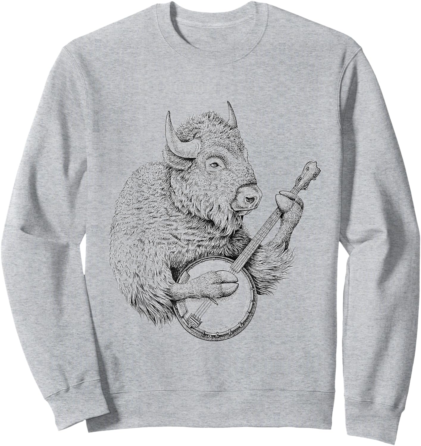 Buffalo Retro Bison Animal playing banjo Sweatshirt - Sweatshirt | Ash