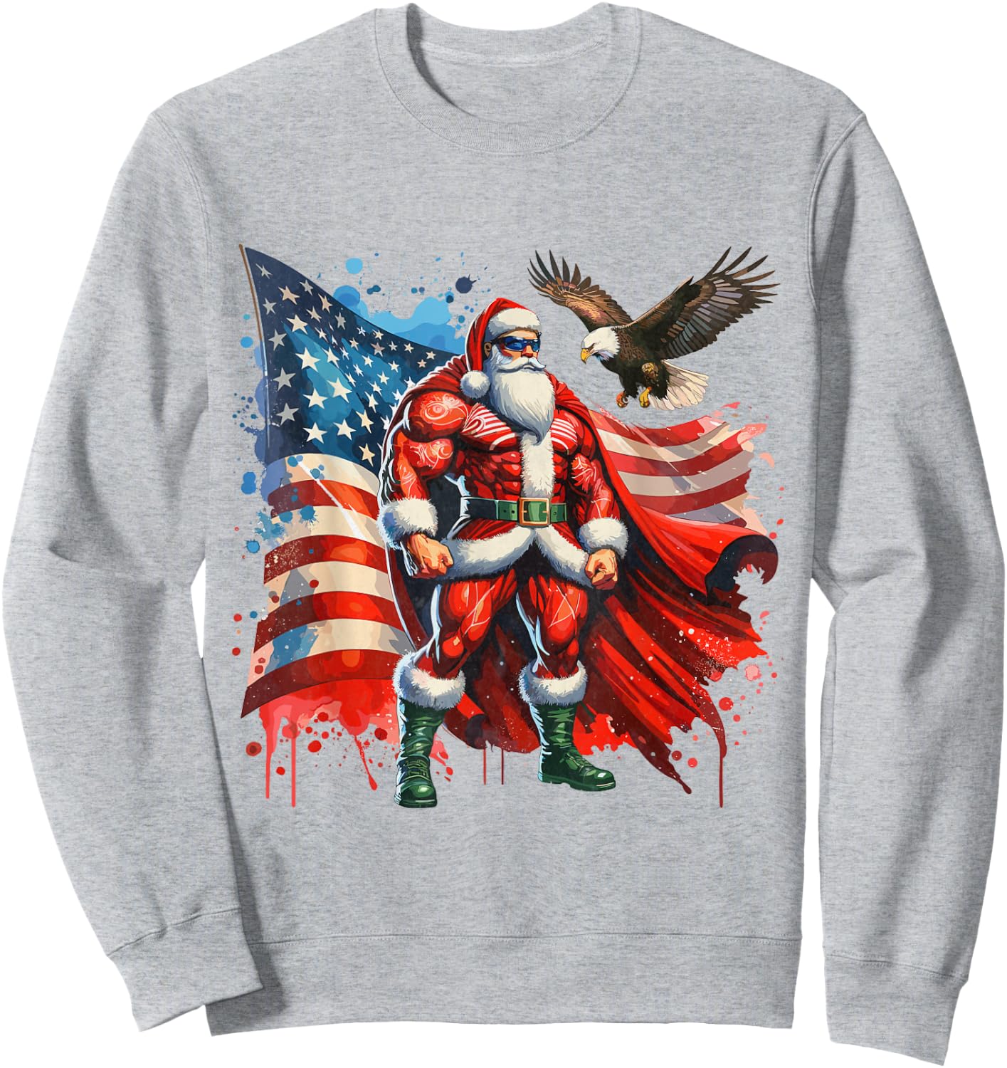 Funny Santa Claus Vintage Patriotic American flag Sweatshirt - Sweatshirt | Ash