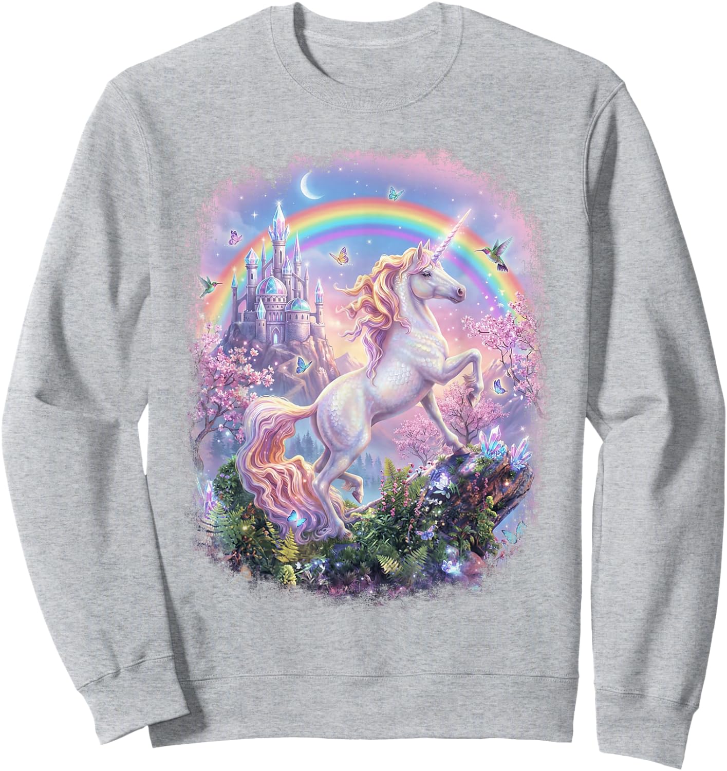Unicorn Rainbow Castle Magical Graphic Girls Sweatshirt - Sweatshirt | Ash