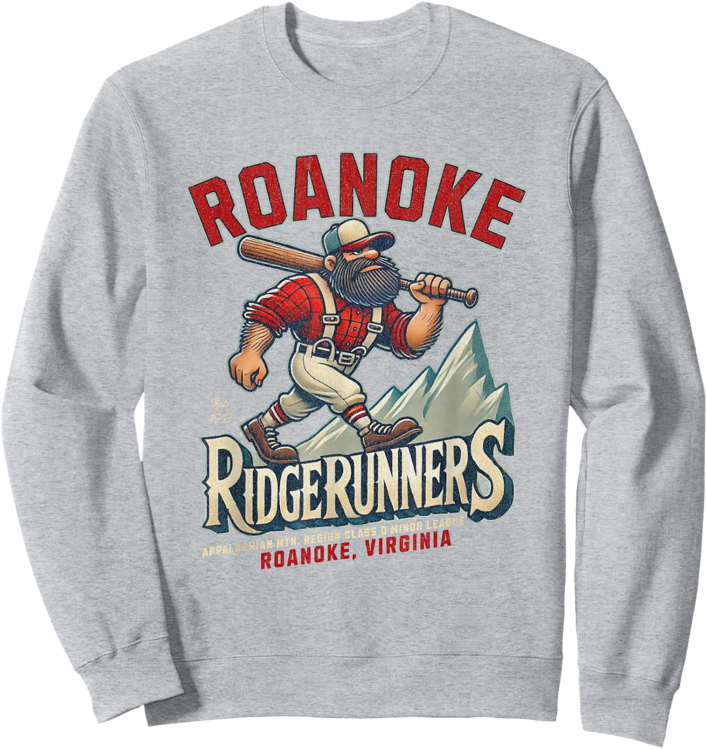 Roanoke Ridgerunners Retro Baseball Team Design Sweatshirt - Sweatshirt | Ash