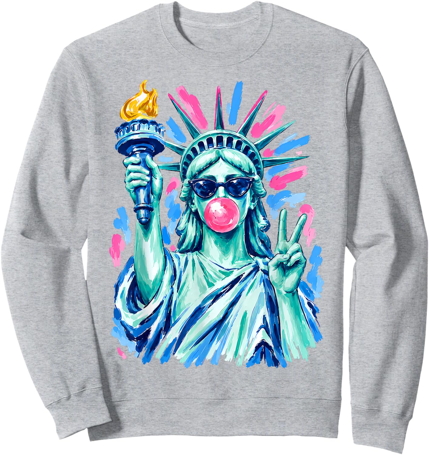 Statue of Liberty Sunglasses Blowing Bubblegum 4th of July Sweatshirt - Sweatshirt | Ash