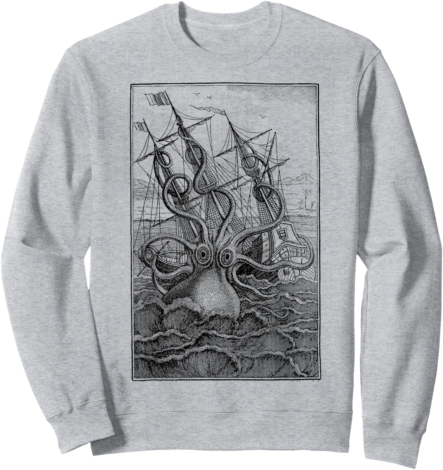 Giant Octopus Pirate Ship Vintage Octopus Sailing Squid Sweatshirt - Sweatshirt | Ash