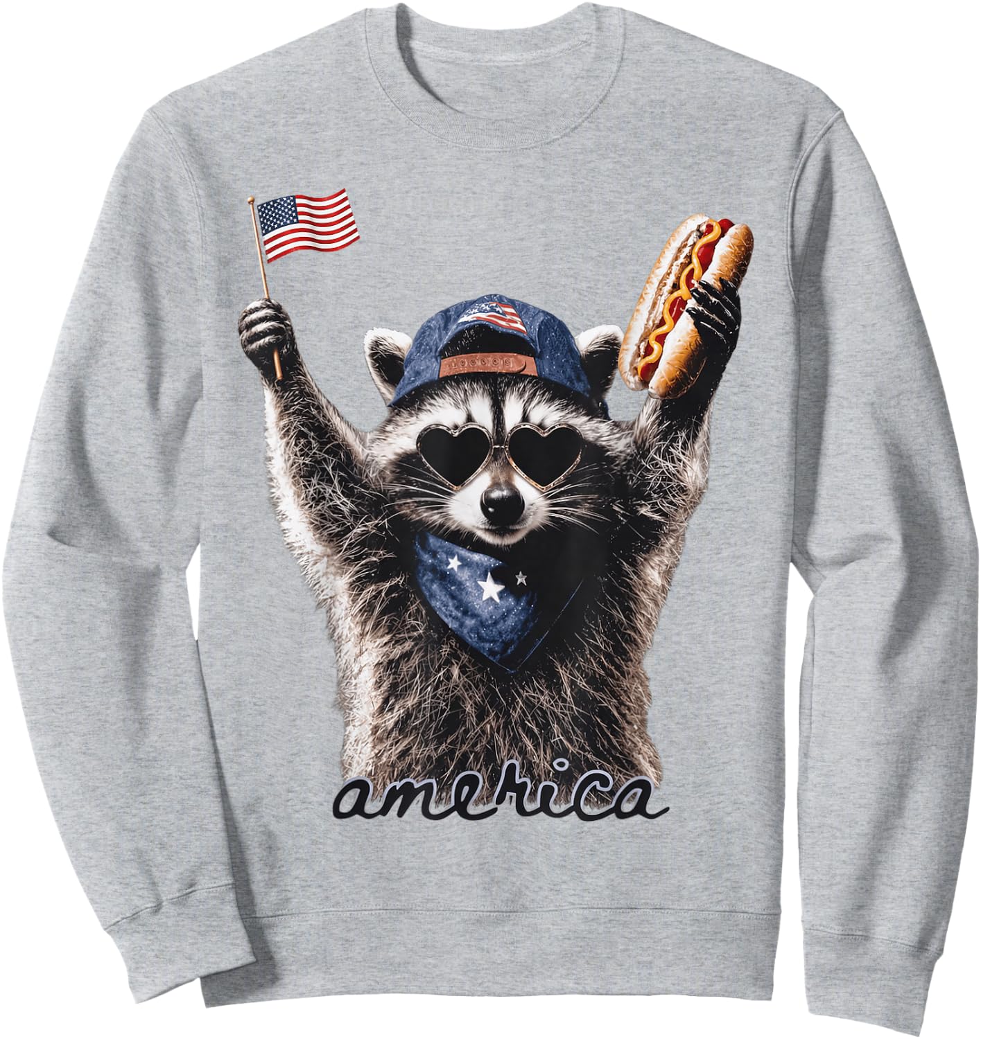 Patriotic Raccoon Flag n Hotdog 4th of July America Sweatshirt - Sweatshirt | Ash