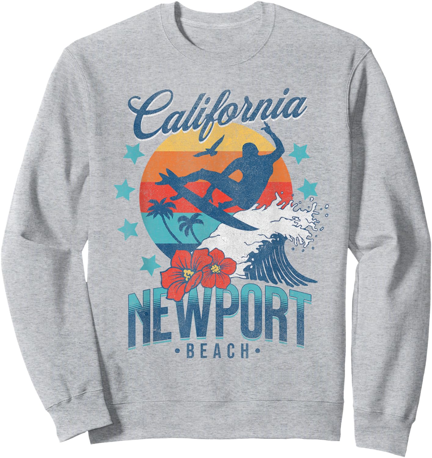 Newport Beach California Surfing Vintage Vacation Retro Surf Sweatshirt - Sweatshirt | Ash