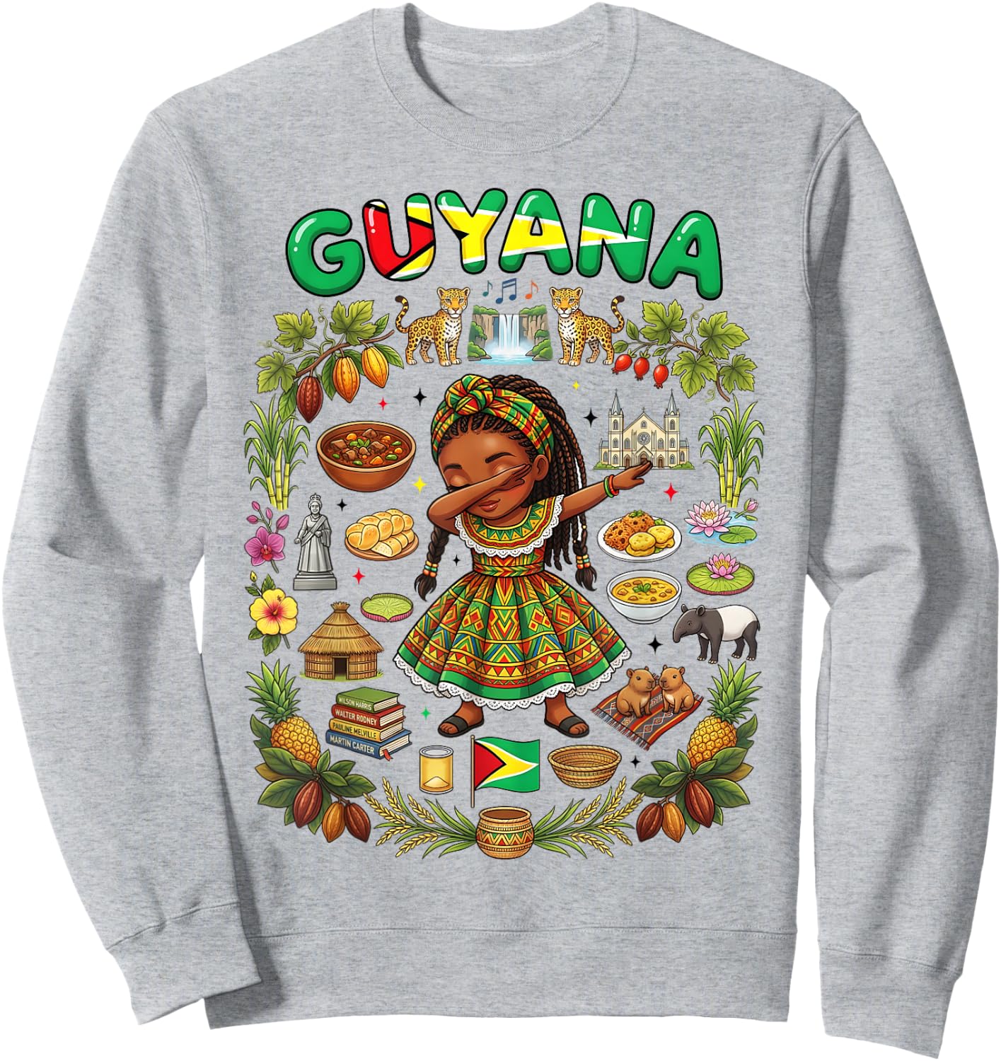 Dabbing Guyana Girl Flag Dress Kaieteur Falls Jaguar Pride Sweatshirt - Sweatshirt | Ash