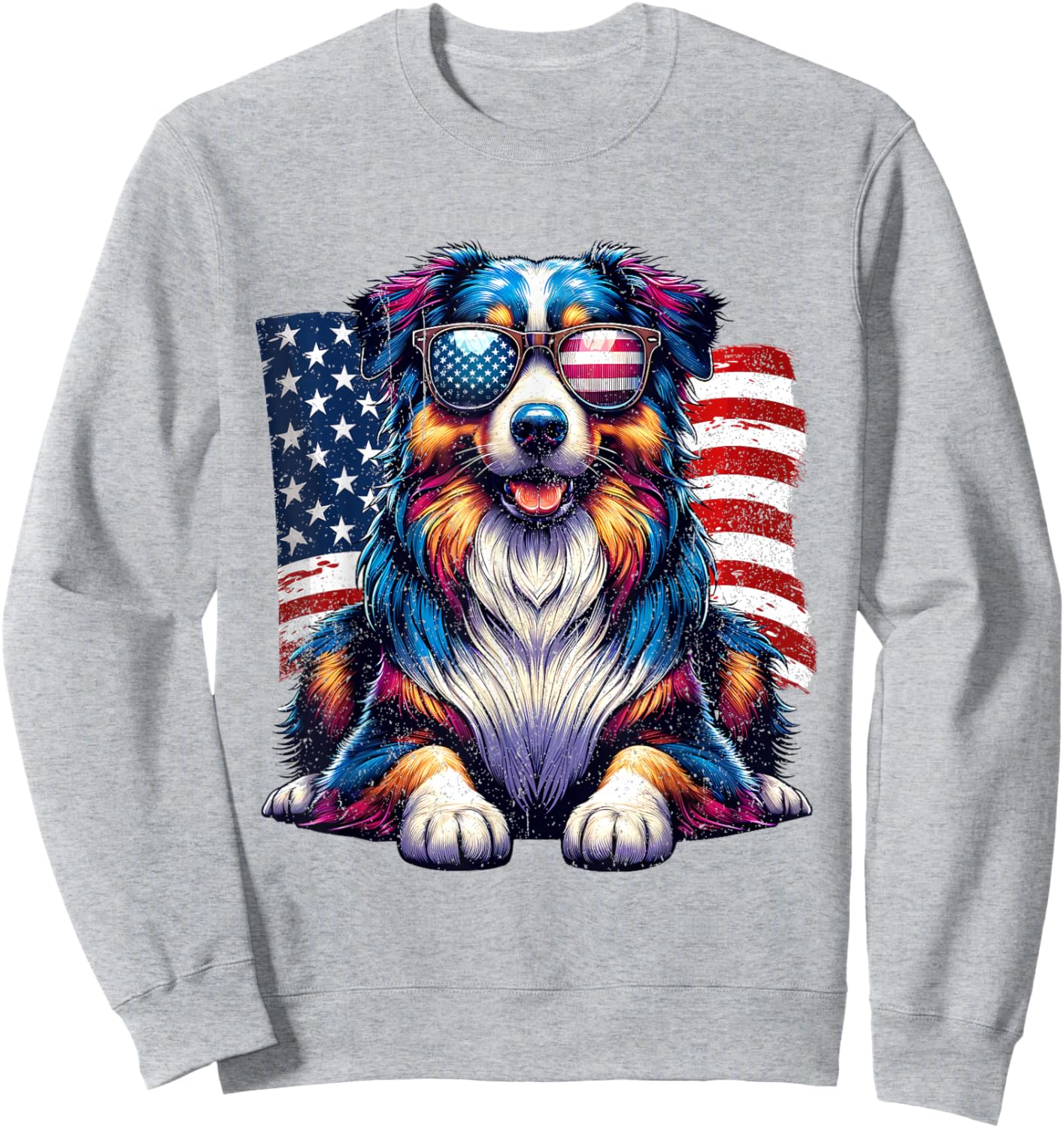 Vintage Awesome Australian Shepherd 4th of July US American Sweatshirt - Sweatshirt | Ash