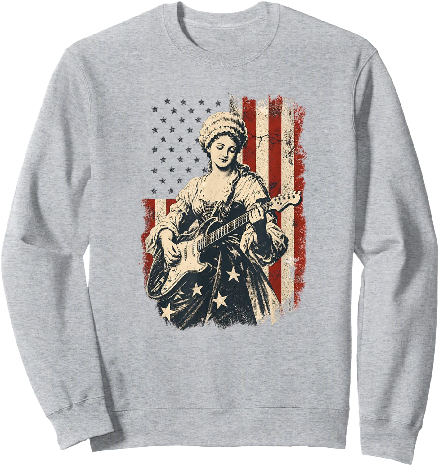 Betsy Ross Playing Guitar American Flag Sweatshirt - Sweatshirt | Ash