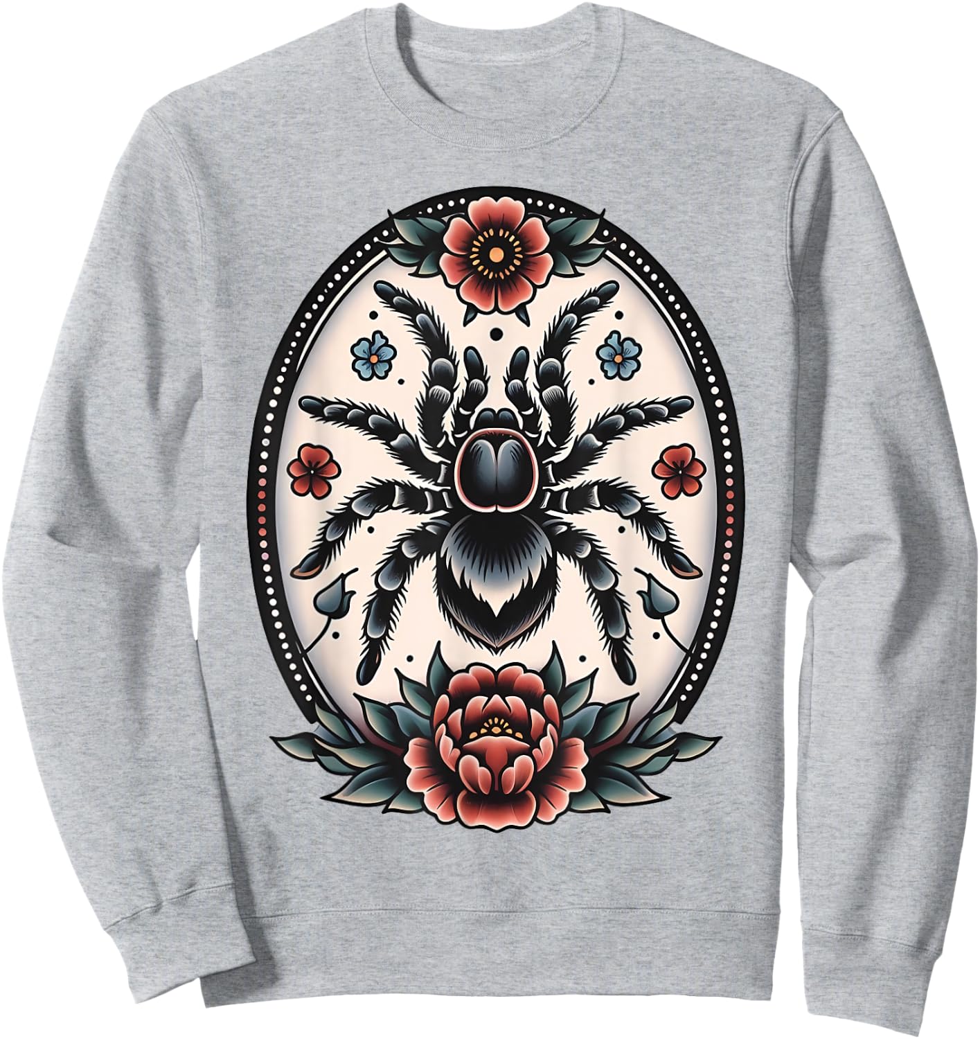 Traditional Floral Tarantula Retro Graphic For Spider Lovers Sweatshirt - Sweatshirt | Ash