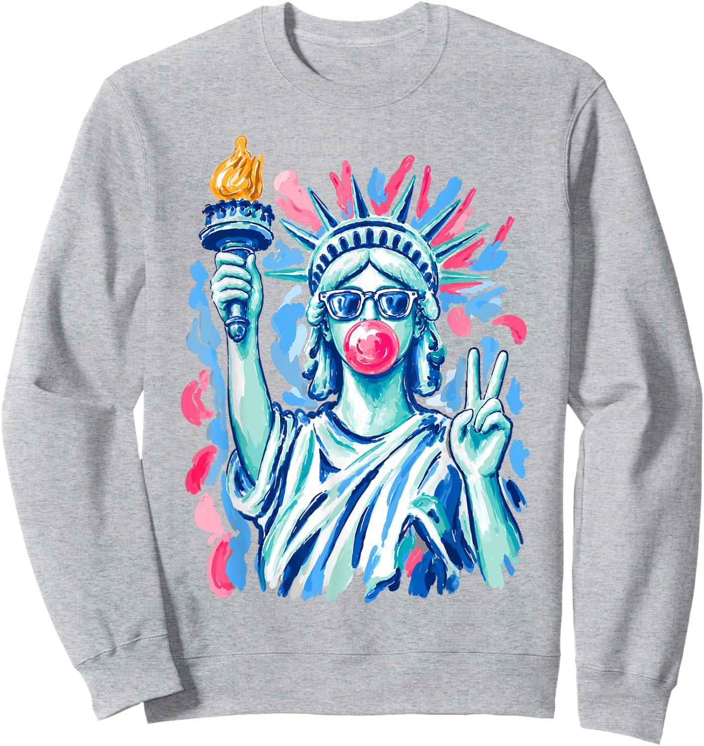 Statue of Liberty Blowing Bubble Gum Funny 4th of July Women Sweatshirt - Sweatshirt | Ash