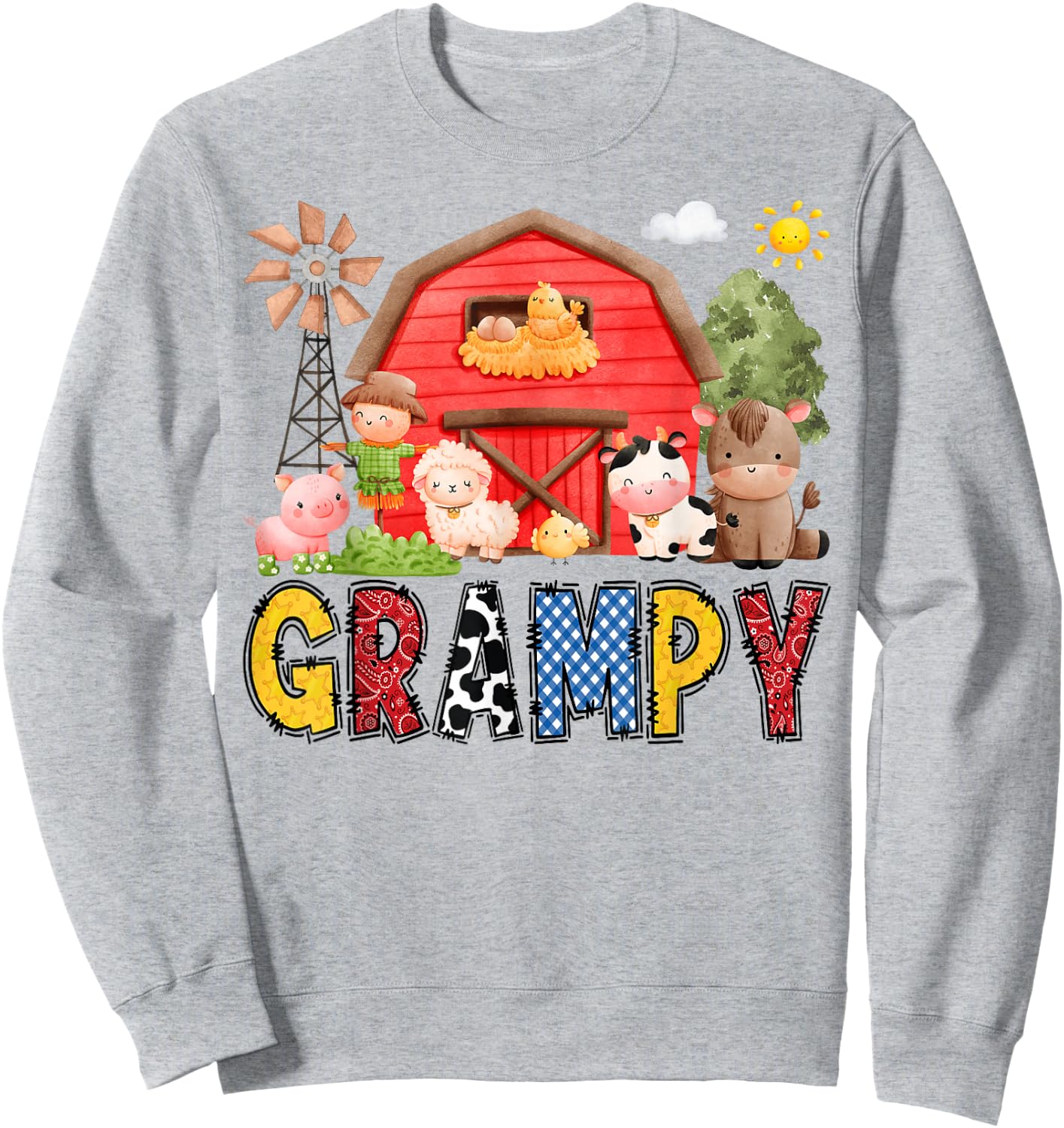 Grampy Farm Cow Birthday Boy Matching Family Matching Sweatshirt - Sweatshirt | Ash