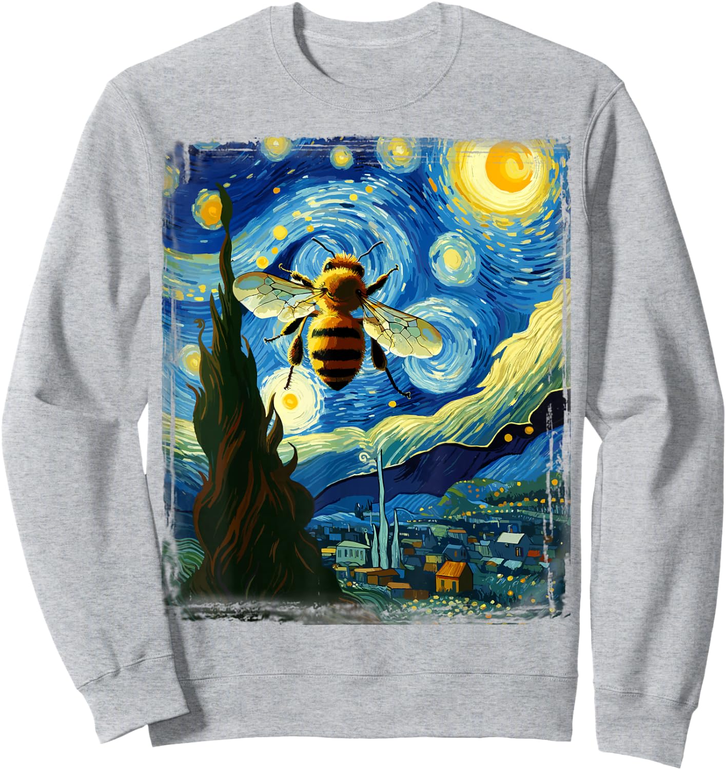 Apiarist Artistic Bee Gear Van Gogh Style Starry Night Bee Sweatshirt - Sweatshirt | Ash