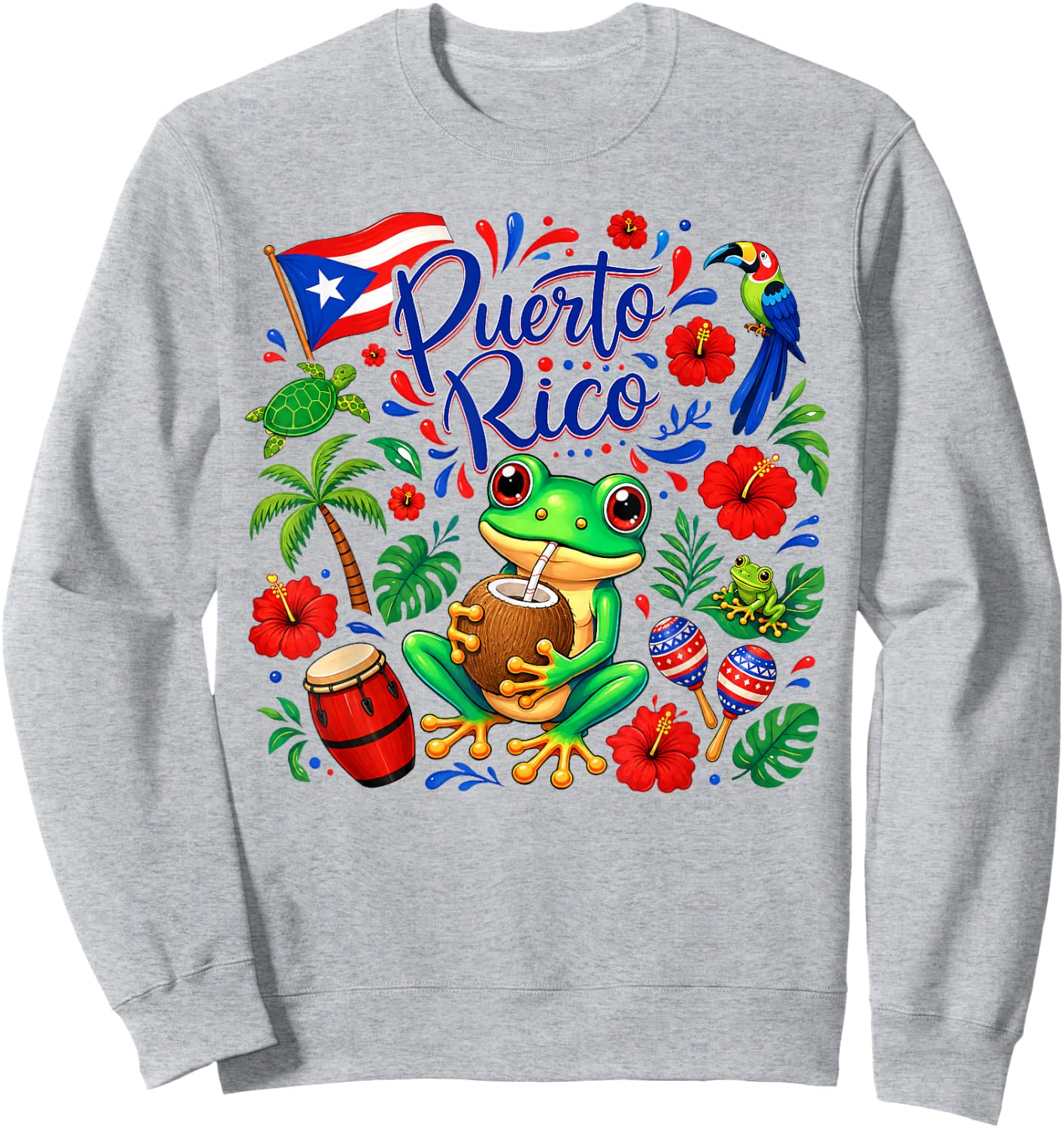 Hispanic Heritage Month Puerto Rico Coqui Frog Taino Symbol Sweatshirt - Sweatshirt | Ash