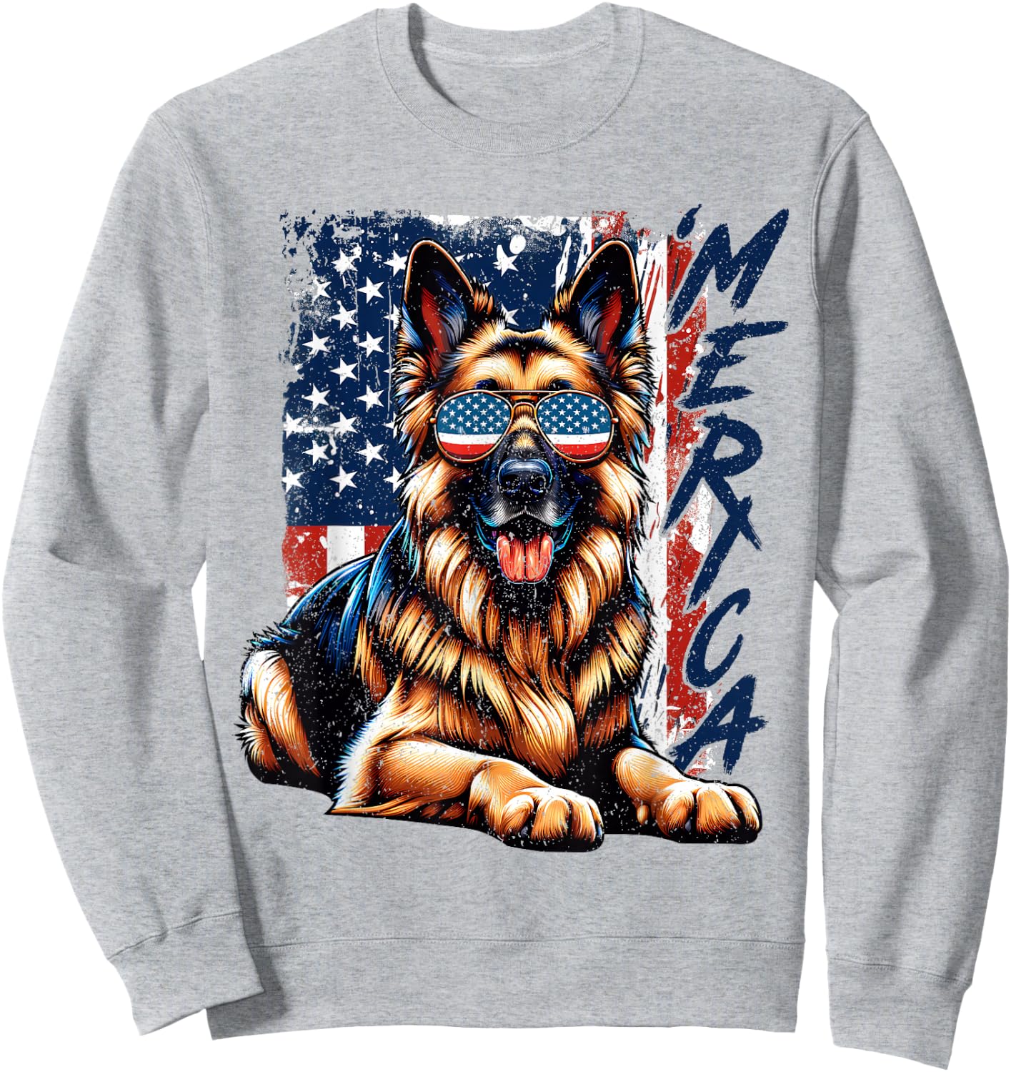 'Merica German Shepherd USA Flag Sunglasses Patriotic Pets Sweatshirt - Sweatshirt | Ash