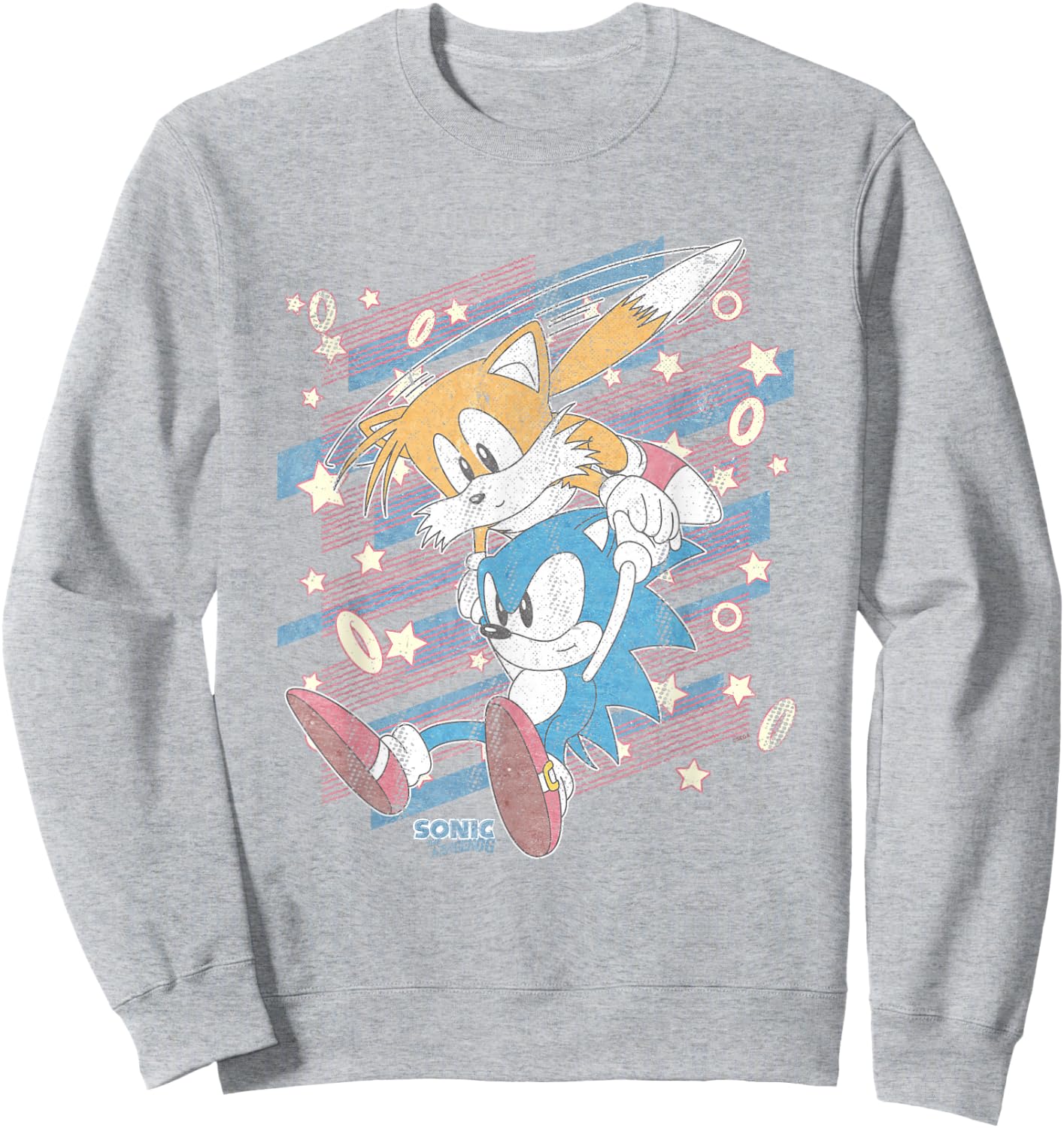 Sonic The Hedgehog Sonic & Tails Americana Distressed Logo Sweatshirt - Sweatshirt | Ash