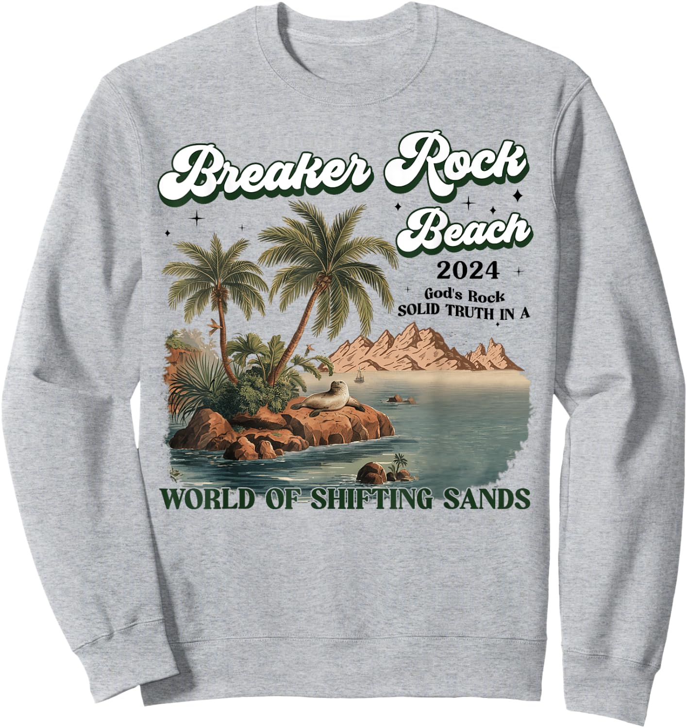 Breaker Rock Beach God's Rock Solid Beach VBS 2024 Retro Women Sweatshirt - Sweatshirt | Ash